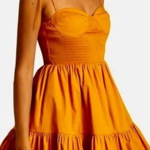 STAUD Open- back Smocked Tiered Cotton- blend Poplin Mini Dress